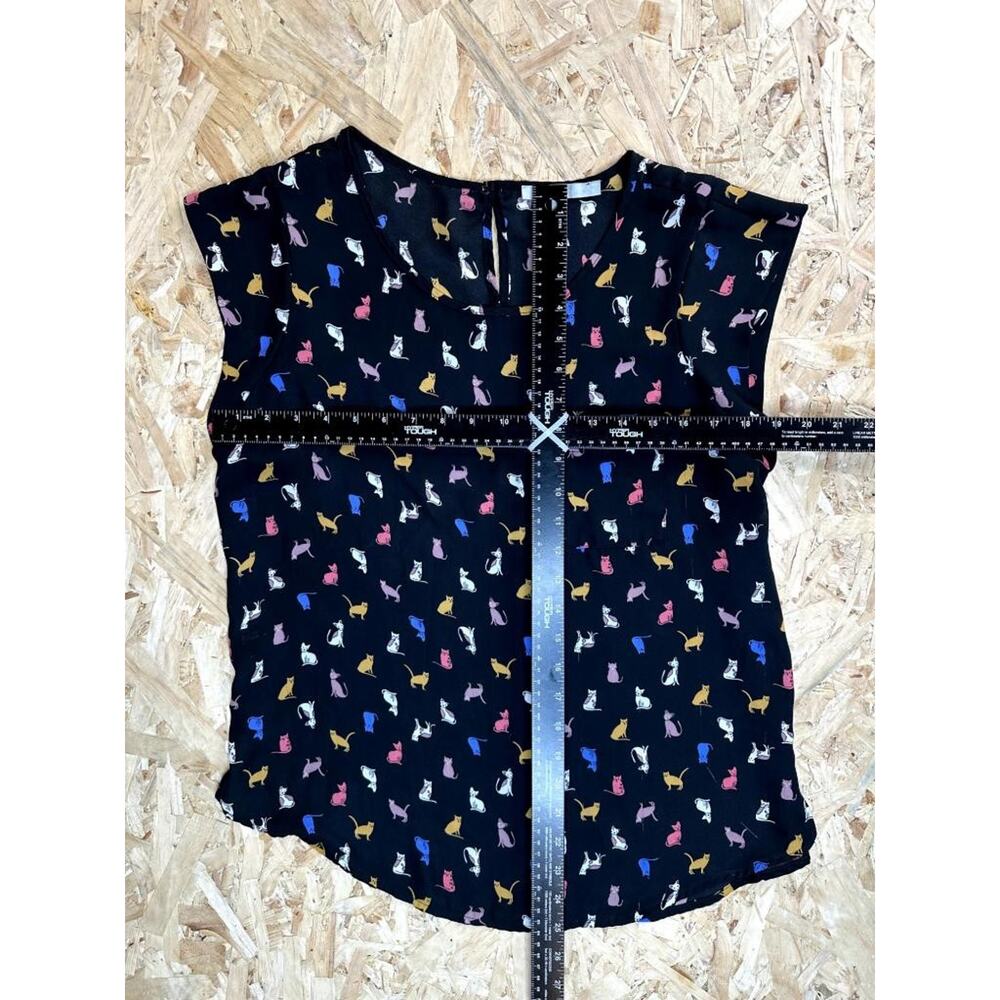 Sweet Rain Cat Print Blouse Womens Large Black Colorful Kitty Pattern Tank Top - Picture 8 of 14
